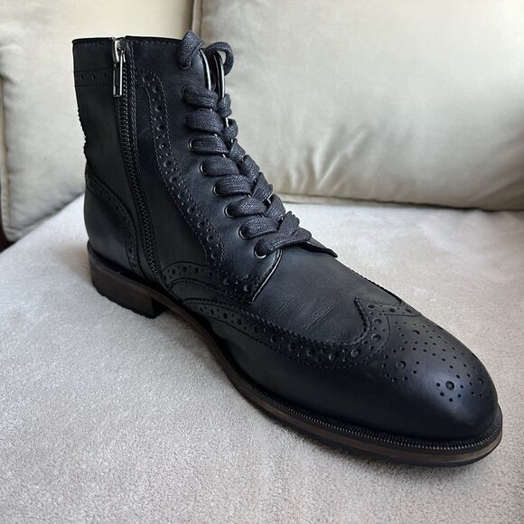 Blake McKay Black Leather Wingtip Ankle Boot Men 10.5 Classic Side Zip Lace Up - Picture 3 of 13